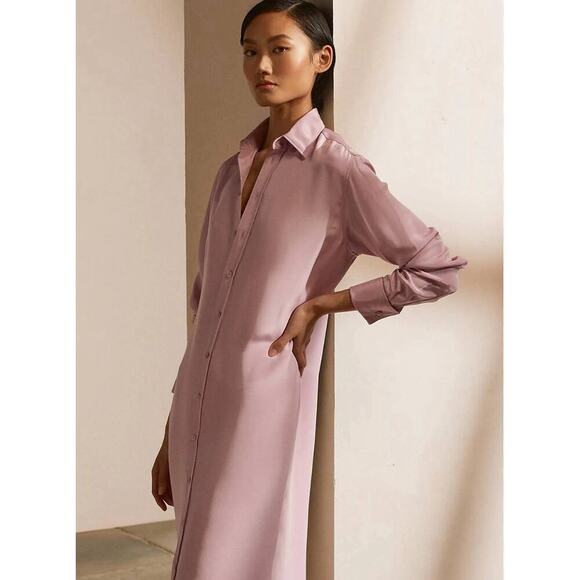 Ralph Lauren Collection Purple Label Silk Day Dress Button Up Midi Long Sleeve L - Picture 3 of 7